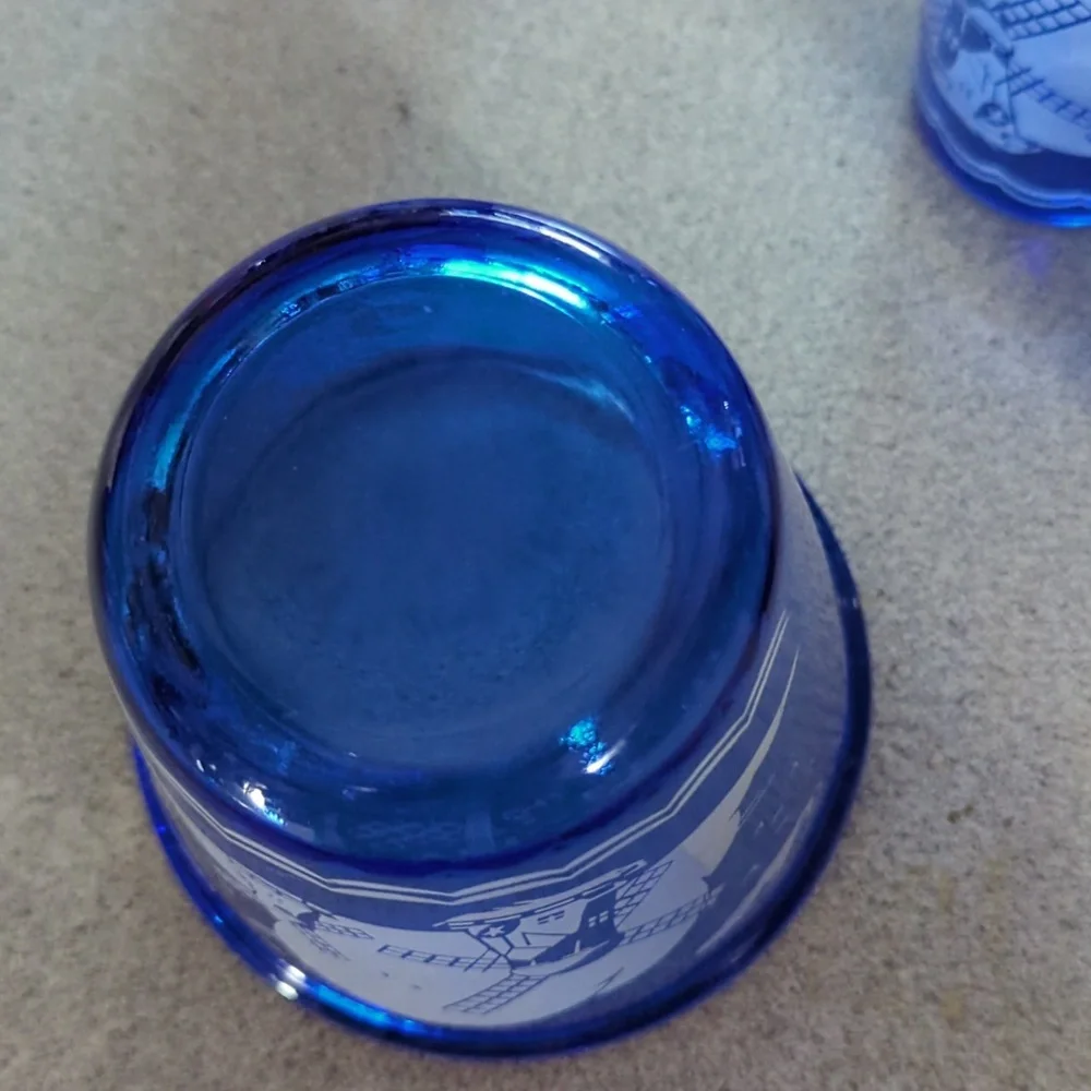VINTAGE HAZEL ATLAS COBALT BLUE WINDMILL ICE BUCKET AND 4 GLASSES TUMBLERS